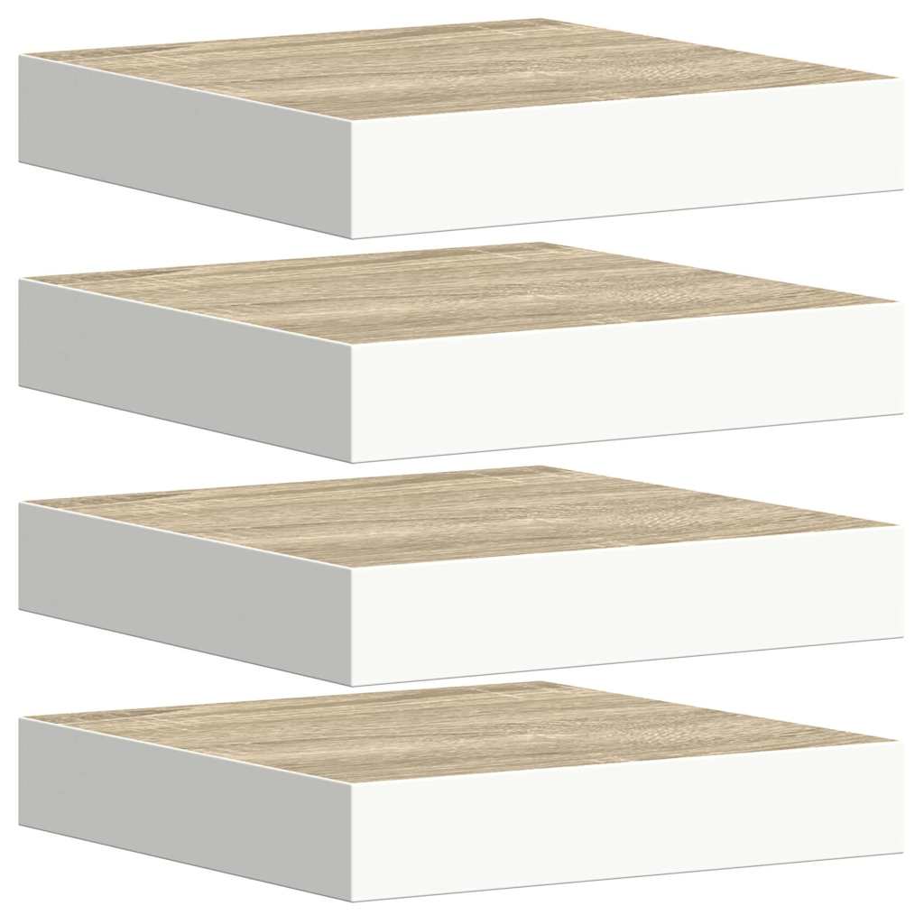 Schweberegale 4 Stk. Eichen-Optik und Weiß 23x23,5x3,8 cm MDF