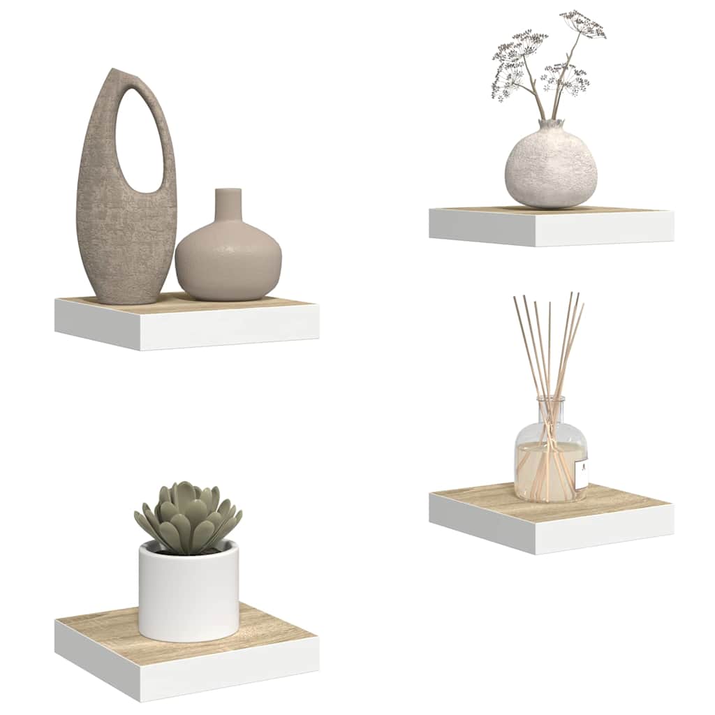 Schweberegale 4 Stk. Eichen-Optik und Weiß 23x23,5x3,8 cm MDF