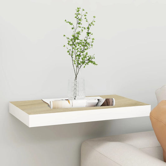 Étagère flottante aspect chêne et blanc 40x23x3,8 cm MDF