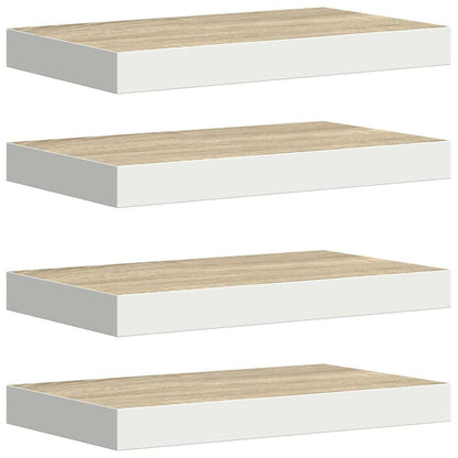 Schweberegale 4 Stk. Eichen-Optik und Weiß 40x23,5x3,8 cm MDF