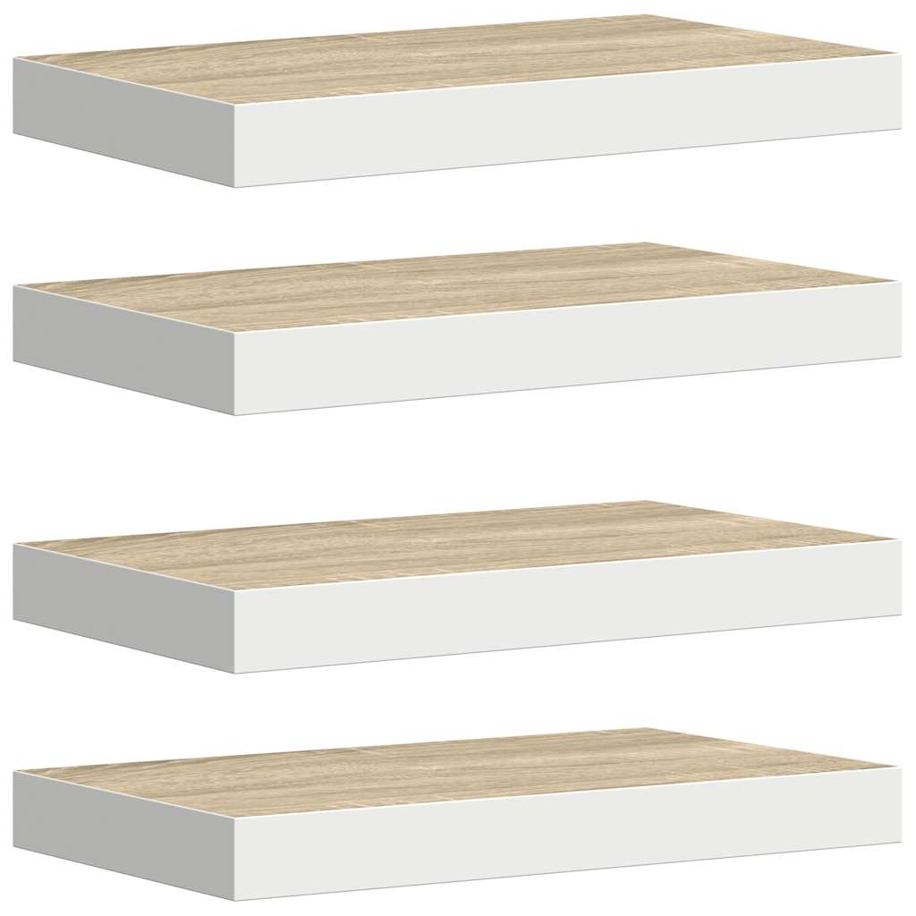 Schweberegale 4 Stk. Eichen-Optik und Weiß 40x23x3,8 cm MDF