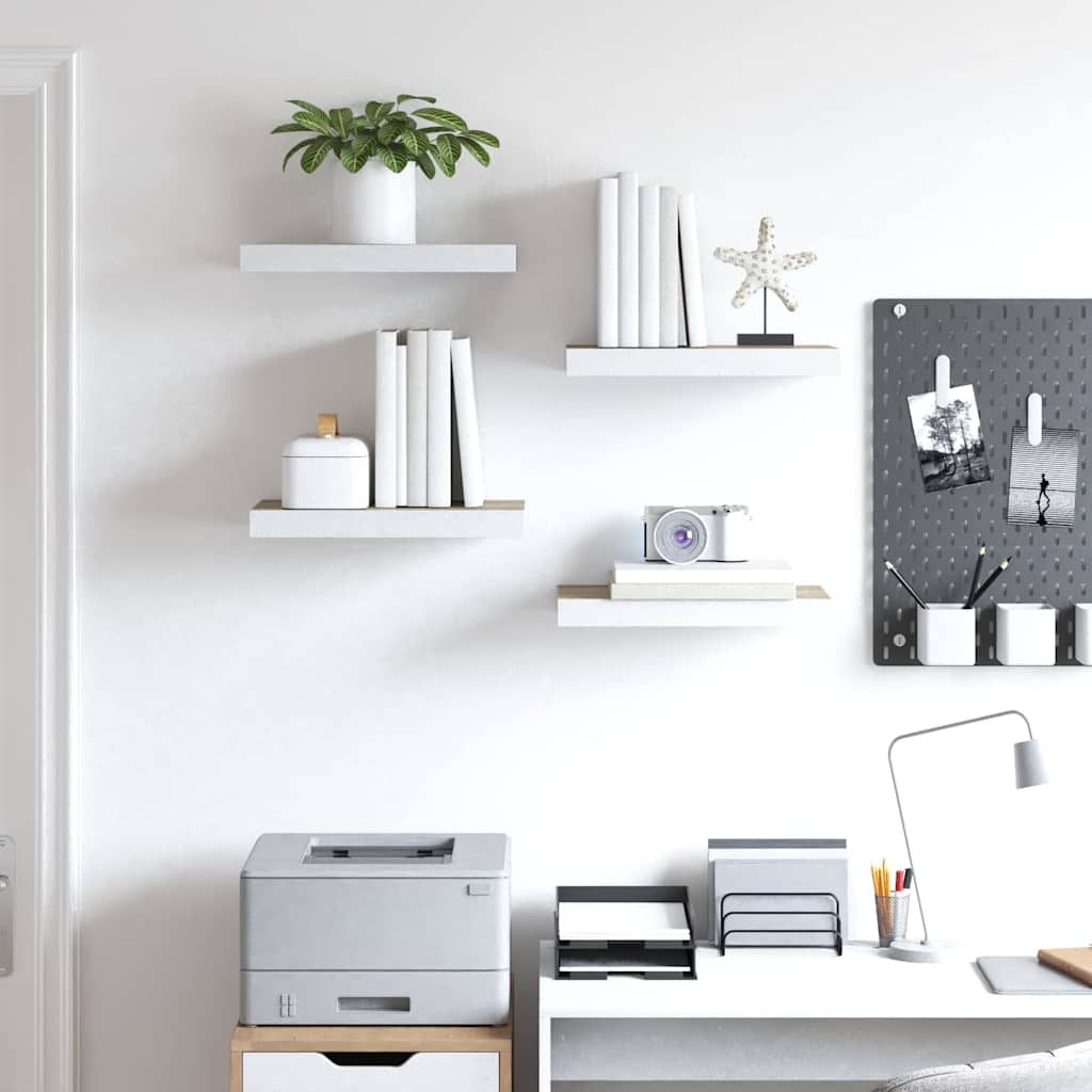 Schweberegale 4 Stk. Eichen-Optik und Weiß 40x23,5x3,8 cm MDF
