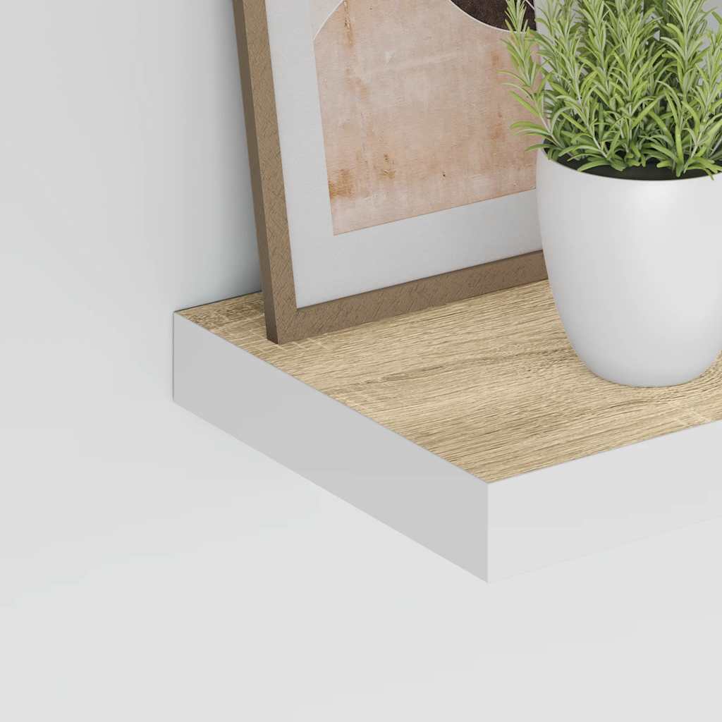 Schweberegale 4 Stk. Eichen-Optik und Weiß 40x23x3,8 cm MDF