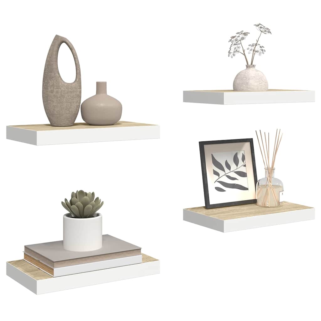 Schweberegale 4 Stk. Eichen-Optik und Weiß 40x23,5x3,8 cm MDF