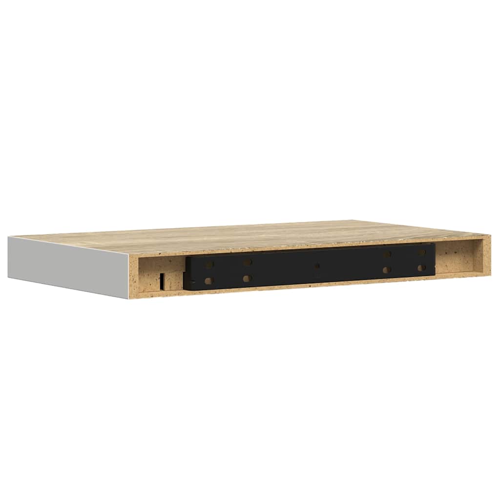 Schweberegale 2 Stk. Eichen-Optik und Weiß 50x23,5x3,8 cm MDF