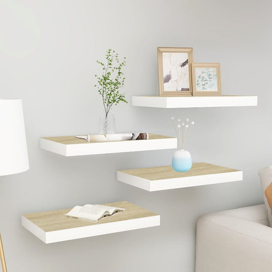 Floating shelves 4 pcs. Oak look and white 50x23x3.8 cm MDF