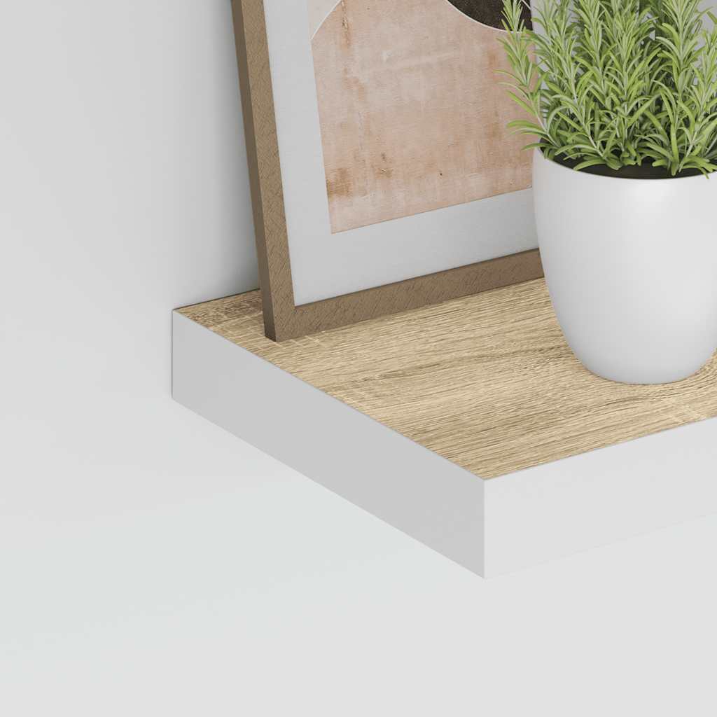 Schweberegale 2 Stk. Eichen-Optik und Weiß 60x23,5x3,8 cm MDF