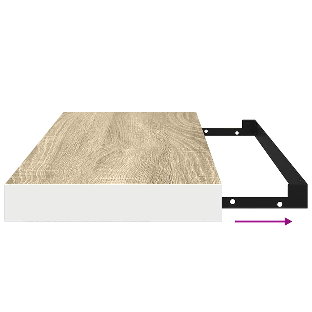 Schweberegale 2 Stk. Eichen-Optik und Weiß 60x23,5x3,8 cm MDF