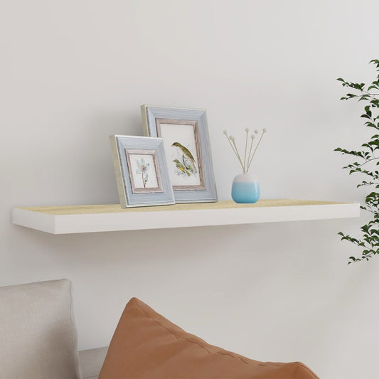 Étagère flottante aspect chêne et blanc 80x23,5x3,8 cm MDF