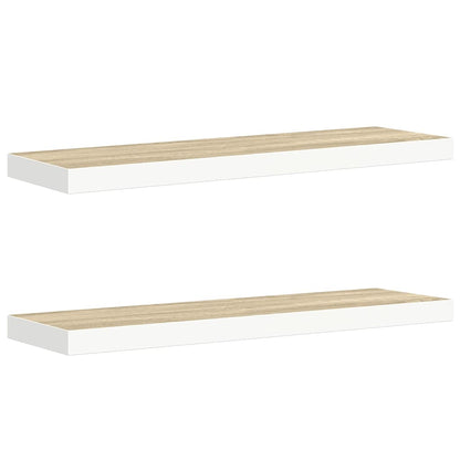 Schweberegale 2 Stk. Eichen-Optik und Weiß 80x23,5x3,8 cm MDF