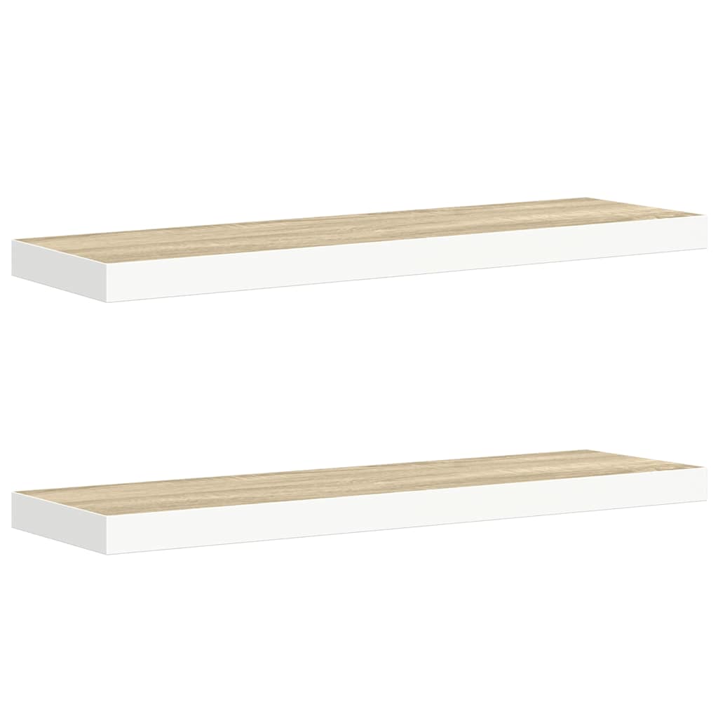 Schweberegale 2 Stk. Eichen-Optik und Weiß 80x23,5x3,8 cm MDF