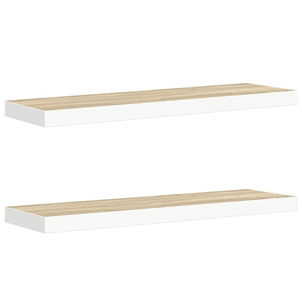 Schweberegale 2 Stk. Eichen-Optik und Weiß 80x23,5x3,8 cm MDF