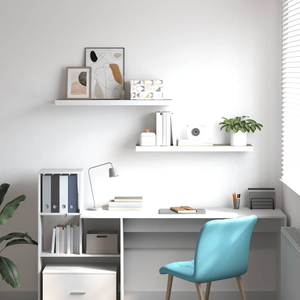 Schweberegale 2 Stk. Eichen-Optik und Weiß 80x23,5x3,8 cm MDF