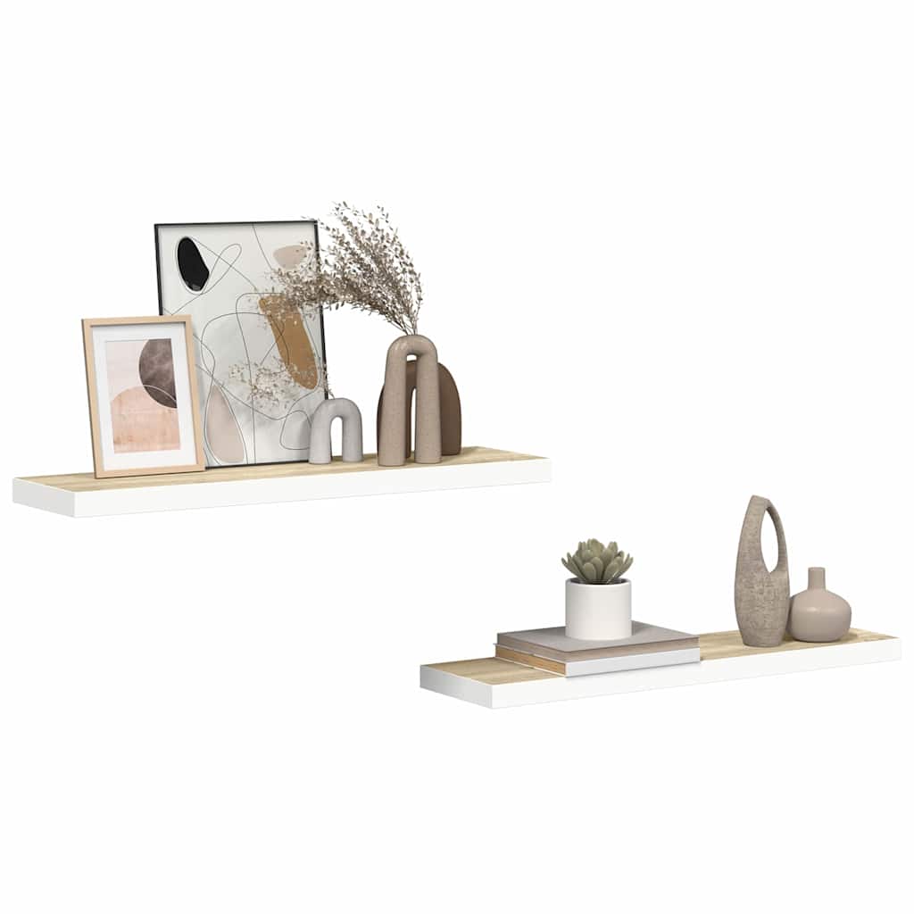 Schweberegale 2 Stk. Eichen-Optik und Weiß 80x23,5x3,8 cm MDF