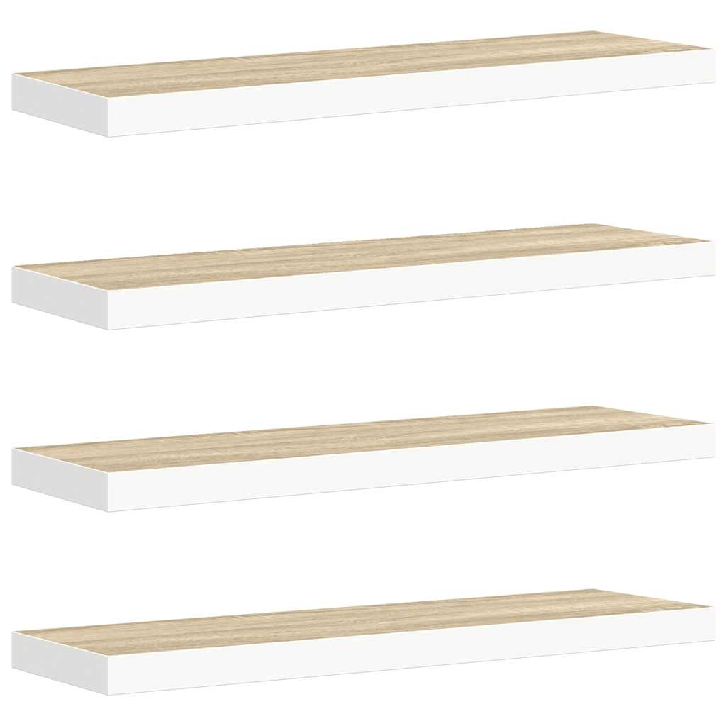 Schweberegale 4 Stk. Eichen-Optik und Weiß 80x23,5x3,8 cm MDF