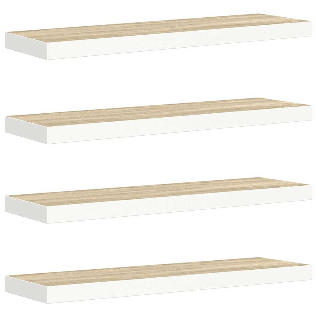Schweberegale 4 Stk. Eichen-Optik und Weiß 80x23,5x3,8 cm MDF
