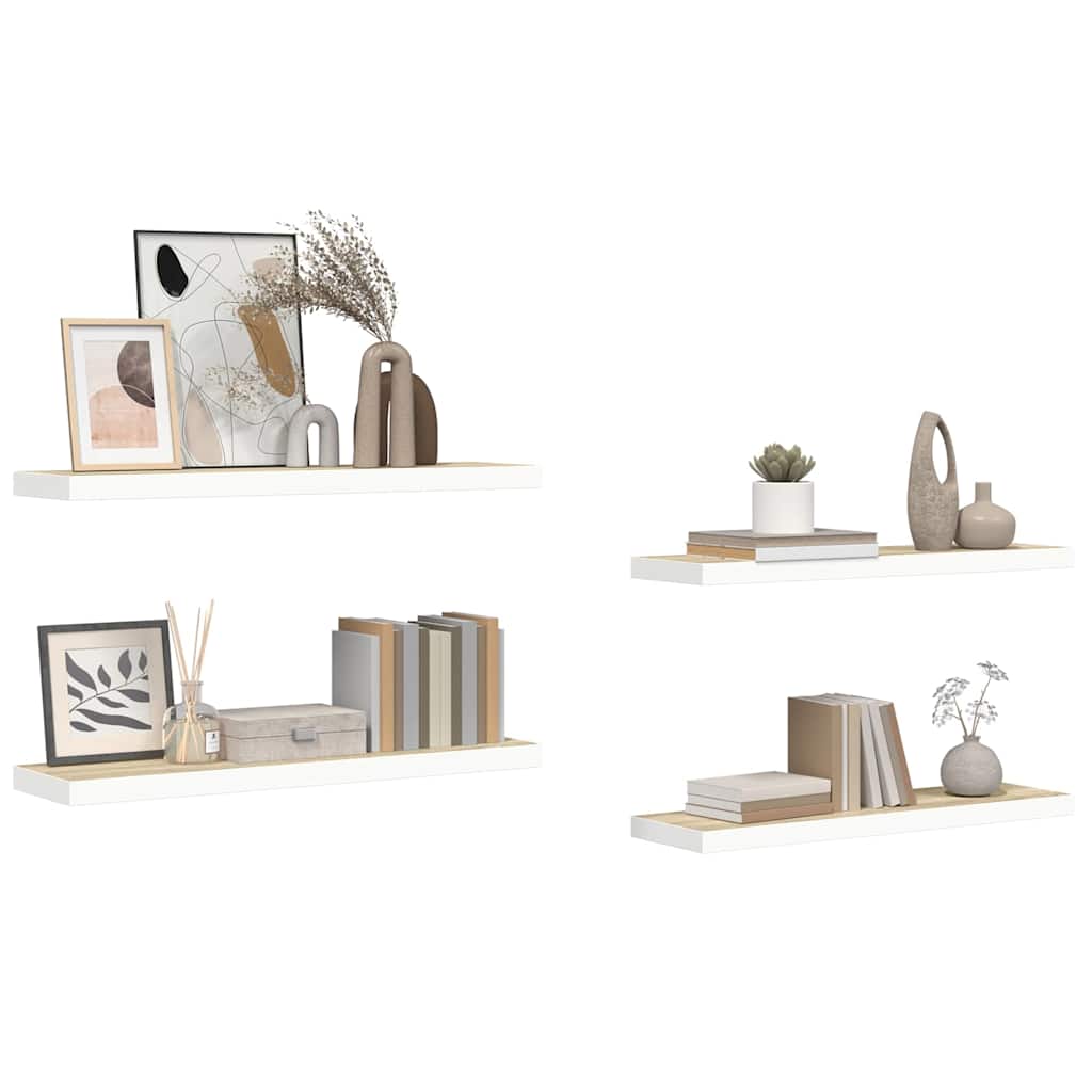 Schweberegale 4 Stk. Eichen-Optik und Weiß 80x23,5x3,8 cm MDF