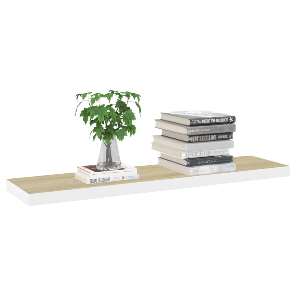 Étagère flottante aspect chêne et blanc 120x23,5x3,8 cm MDF