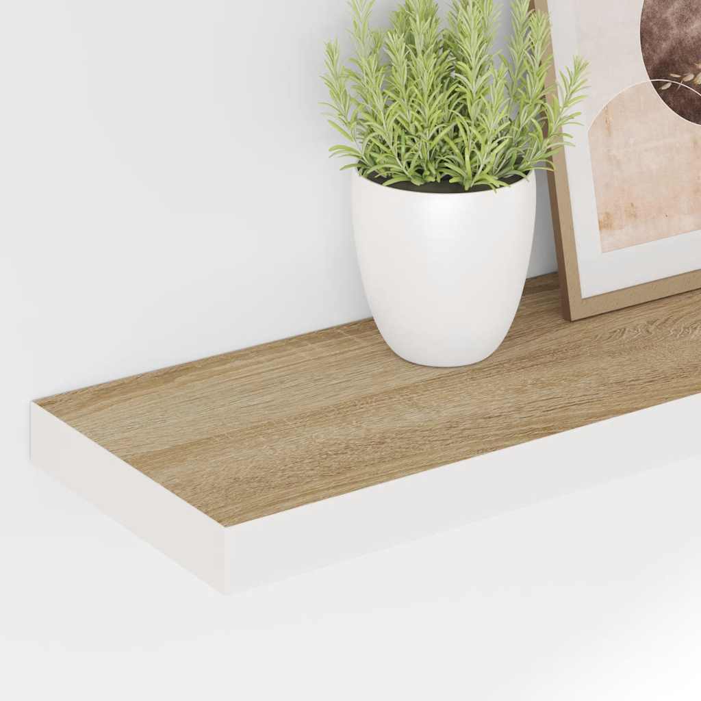 Schweberegale 2 Stk. Eichen-Optik und Weiß 120x23,5x3,8 cm MDF