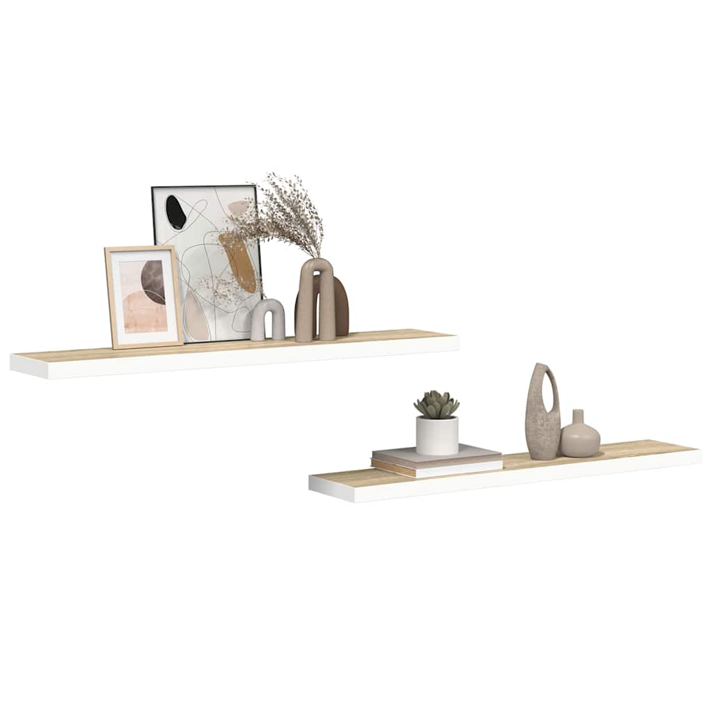 Schweberegale 2 Stk. Eichen-Optik und Weiß 120x23,5x3,8 cm MDF