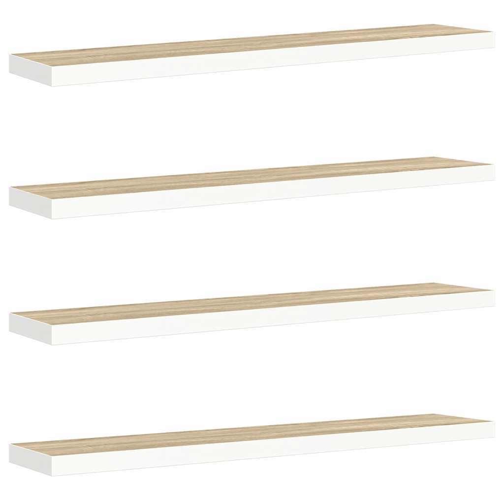 Schweberegale 4 Stk. Eichen-Optik und Weiß 120x23,5x3,8 cm MDF