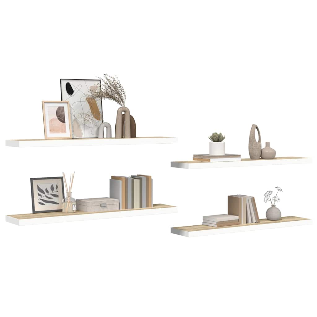 Schweberegale 4 Stk. Eichen-Optik und Weiß 120x23,5x3,8 cm MDF