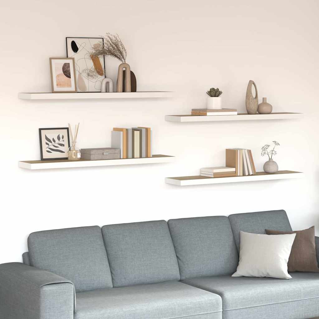 Schweberegale 4 Stk. Eichen-Optik und Weiß 120x23,5x3,8 cm MDF