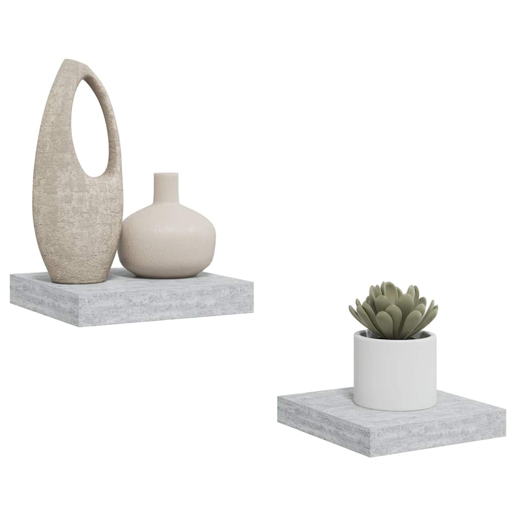 Schweberegale 2 Stk. Betongrau 23x23,5x3,8 cm MDF