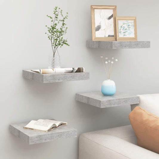 Floating shelves 4 pcs. Concrete grey 23x23.5x3.8 cm MDF