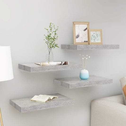 Floating shelves 4 pcs. Concrete grey 40x23x3.8 cm MDF