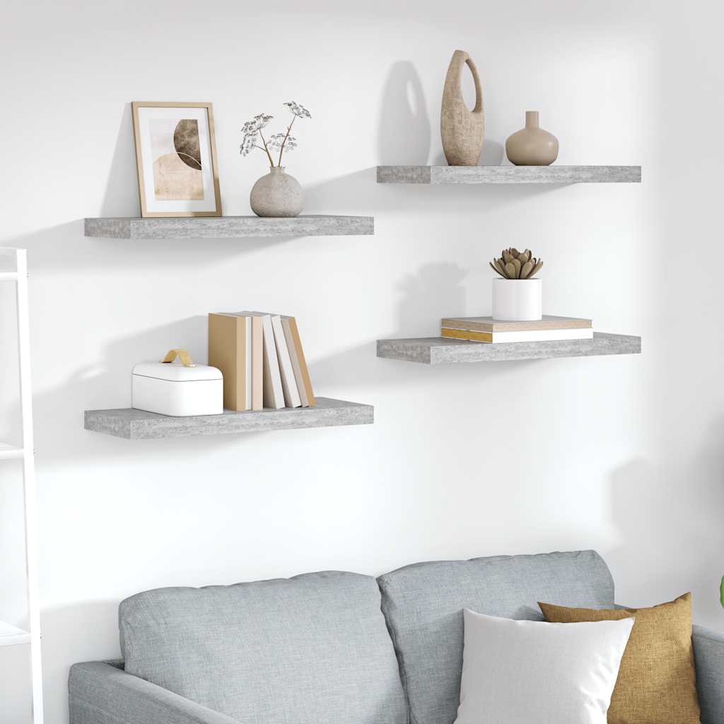 Schweberegale 4 Stk. Betongrau 60x23,5x3,8 cm MDF