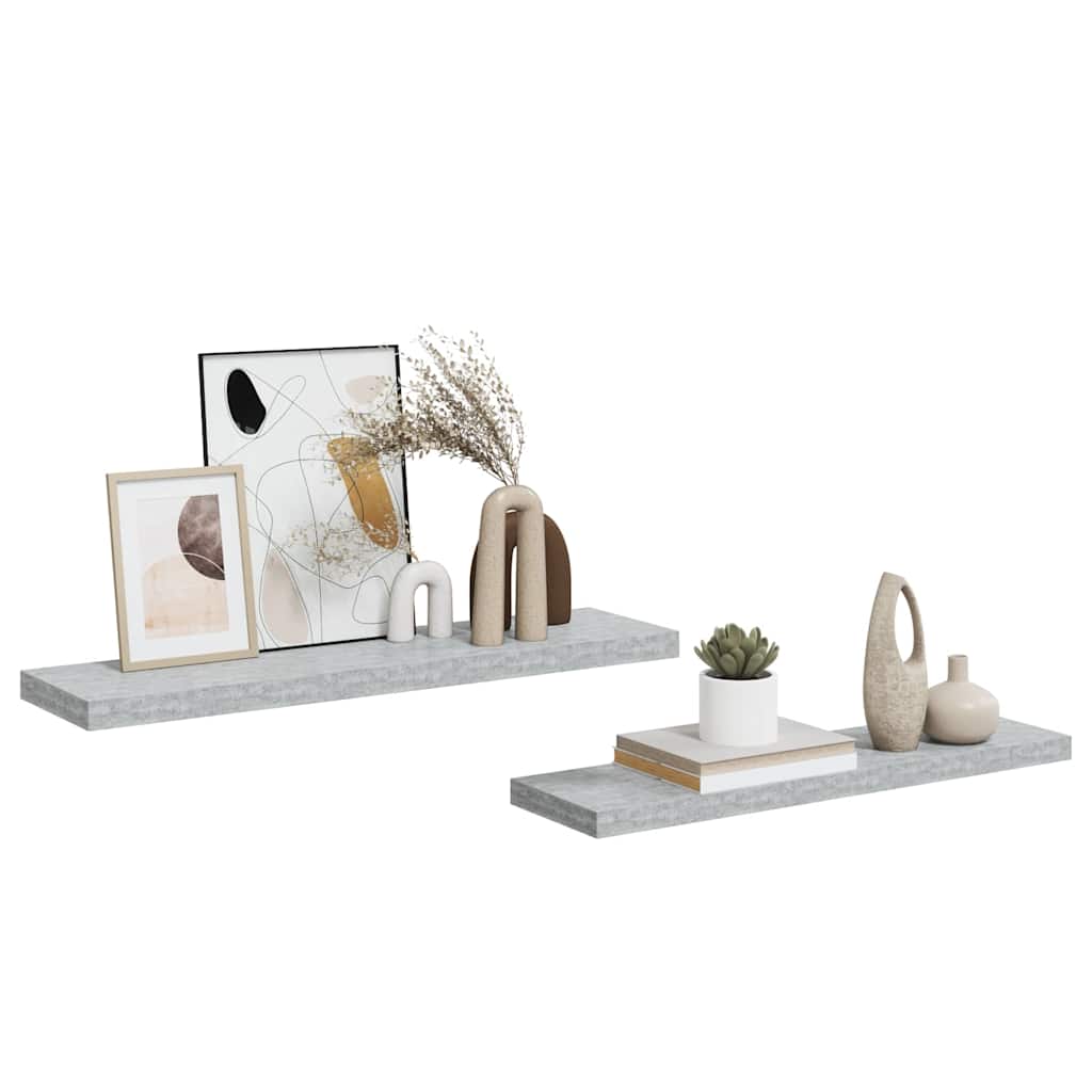 Schweberegale 2 Stk. Betongrau 90x23,5x3,8 cm MDF