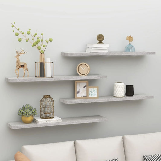 Floating shelves 4 pcs. Concrete grey 120x23.5x3.8 cm MDF