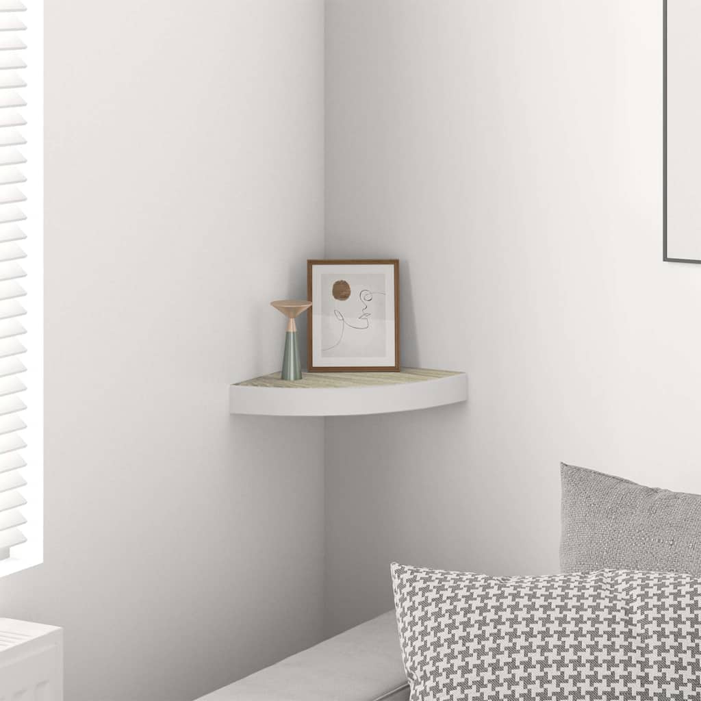 Eck-Schweberegal Eichen-Optik und Weiß 25x25x3,8 cm MDF
