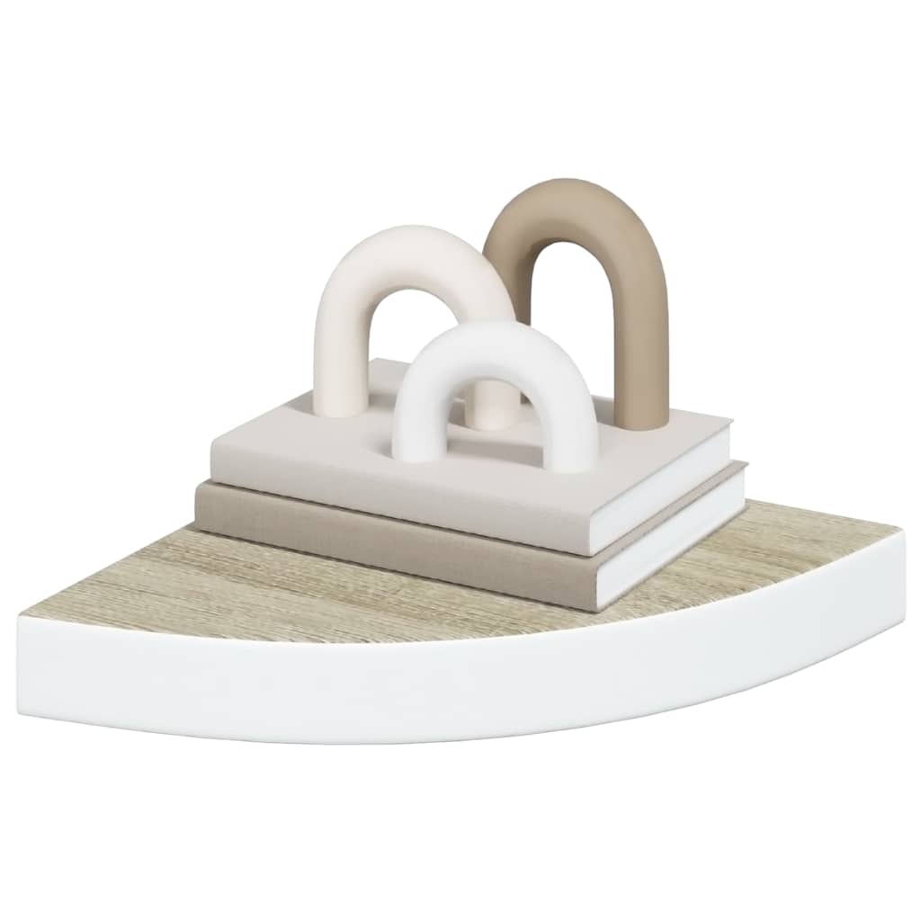 Eck-Schweberegal Eichen-Optik und Weiß 25x25x3,8 cm MDF