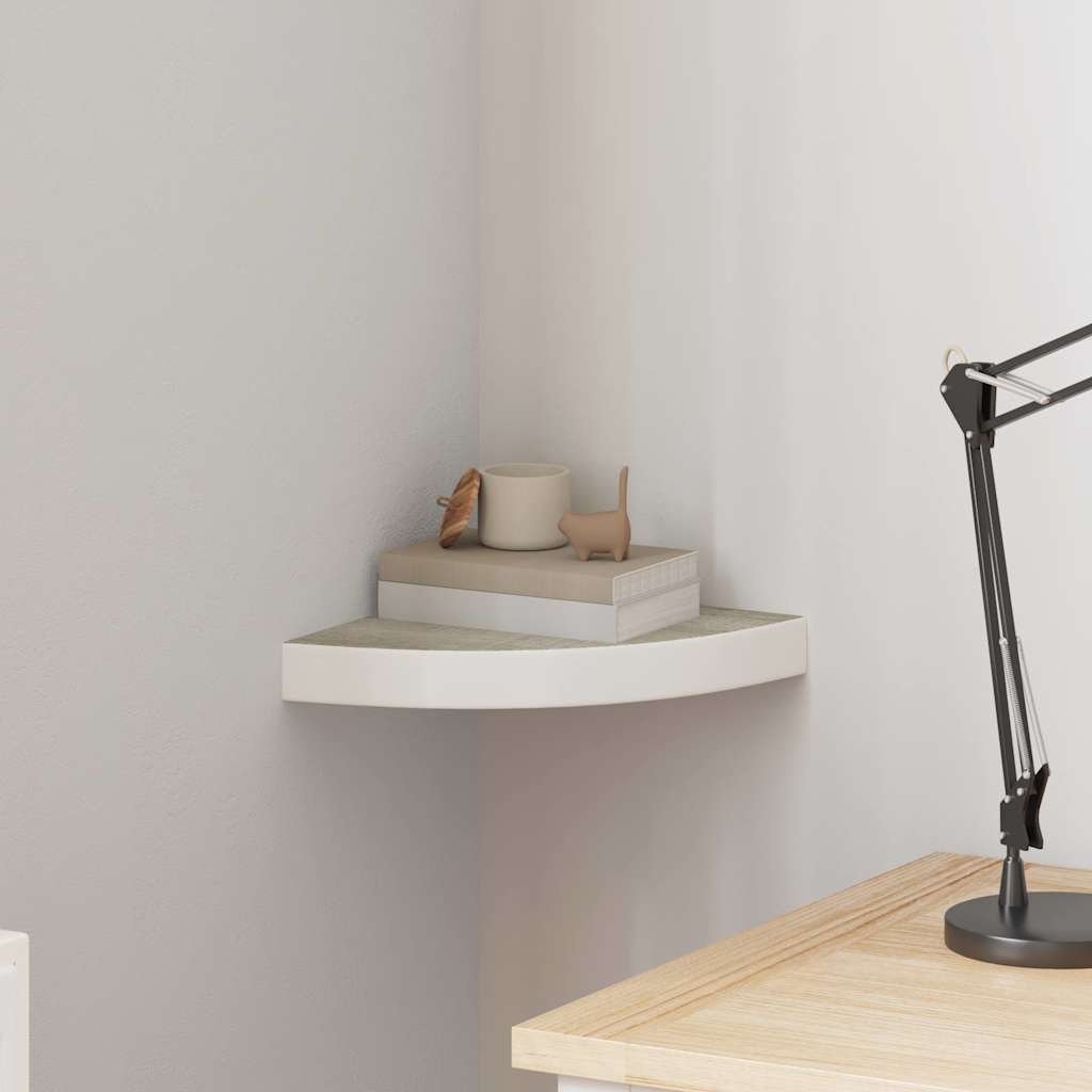 Eck-Schweberegal Eichen-Optik und Weiß 25x25x3,8 cm MDF