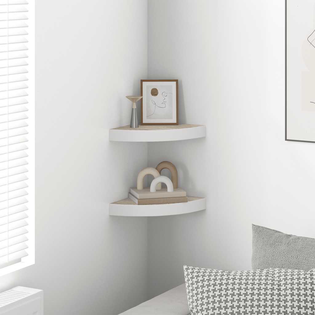 Eck-Wandregal 2 Stk. Eiche und Weiß 25x25x3,8 cm MDF