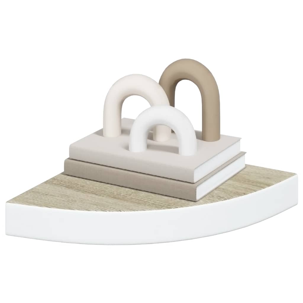 Eck-Wandregal 2 Stk. Eiche und Weiß 25x25x3,8 cm MDF