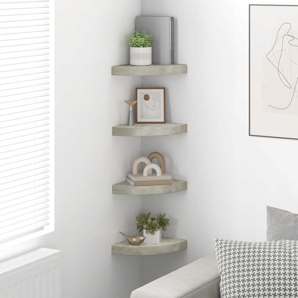 Eck-Schweberegale 4 Stk. Betongrau 25x25x3,8 cm MDF