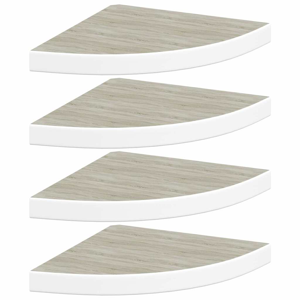 Eck-Schweberegale 4 Stk. Eichen-Optik und Weiß 35x35x3,8 cm MDF
