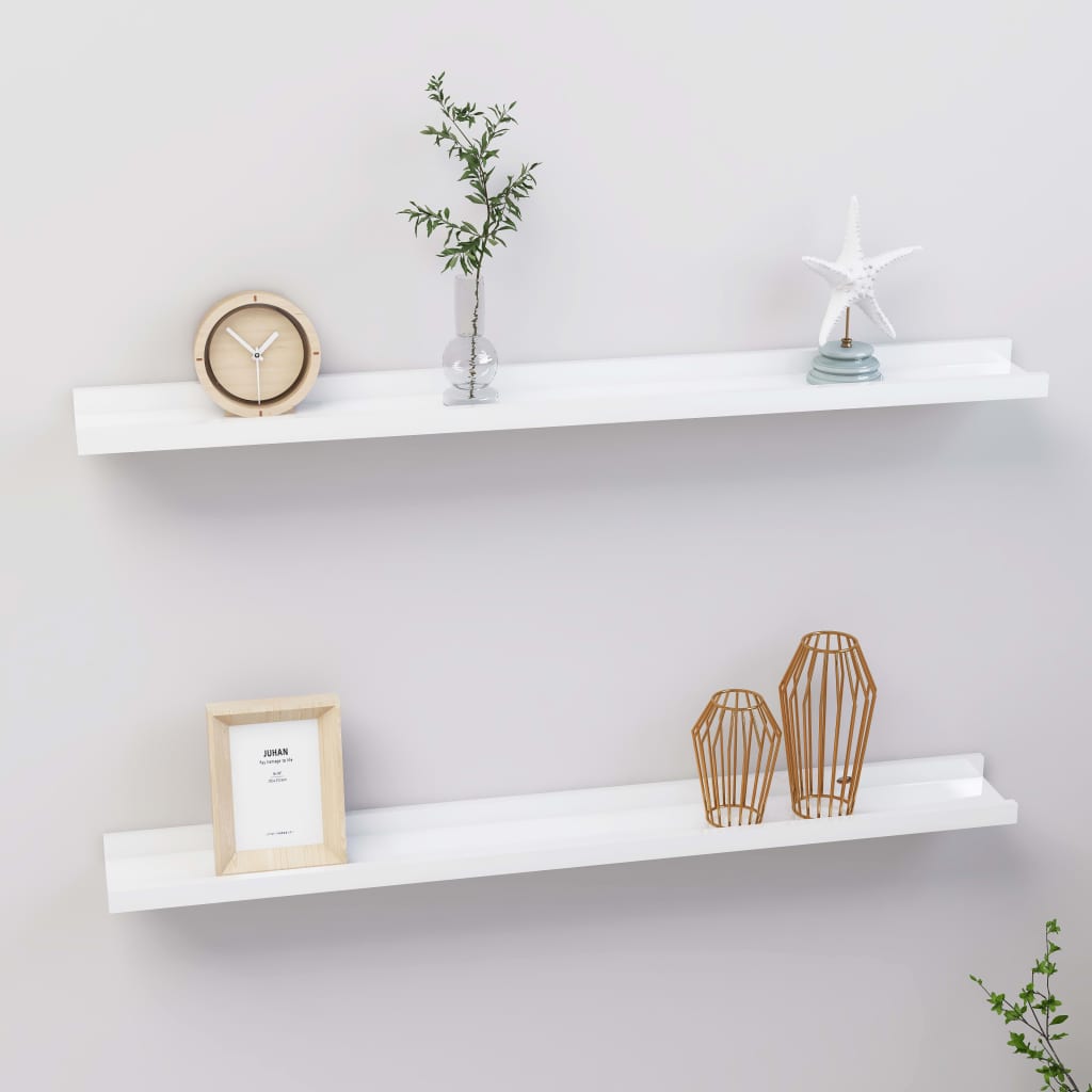 Wall shelves 2 pcs. High-gloss white 80x9x3 cm