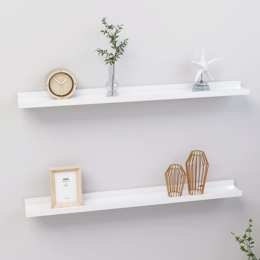 Wall shelves 2 pcs. High-gloss white 80x9x3 cm