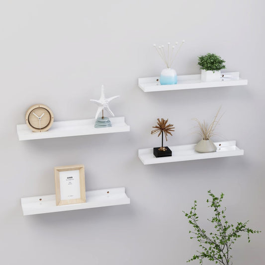 Wall shelves 4 pcs. High-gloss white 40x9x3 cm