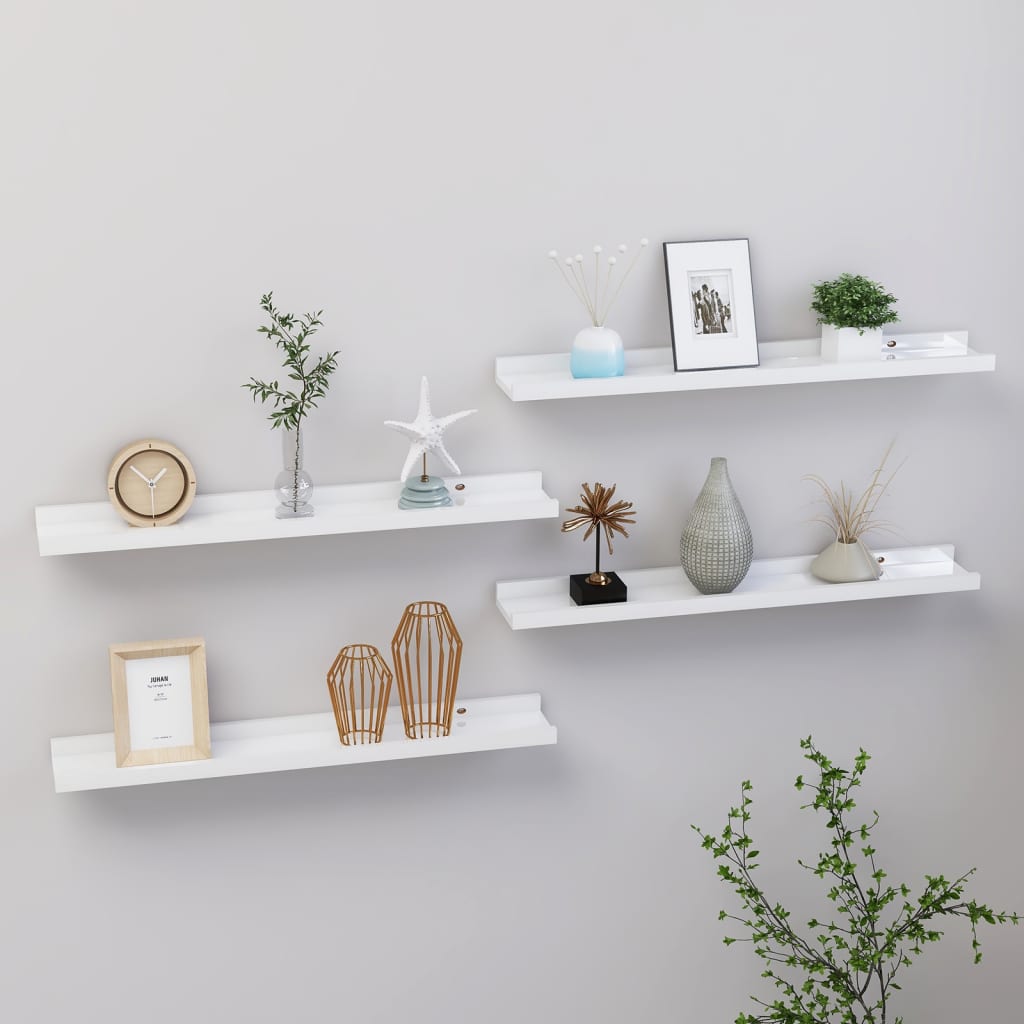 Wall shelves 4 pcs. High-gloss white 60x9x3 cm