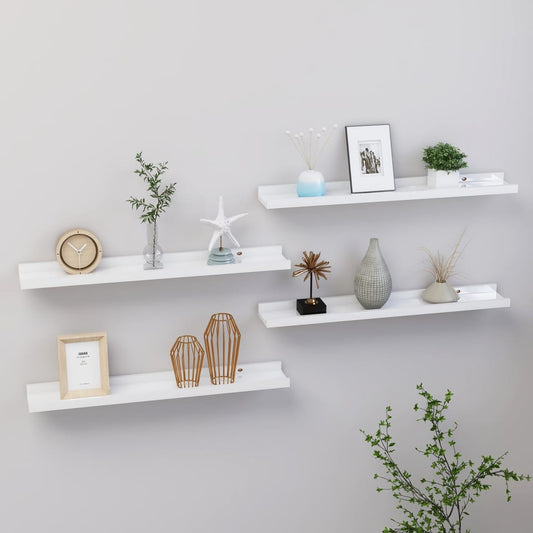 Wall shelves 4 pcs. High-gloss white 60x9x3 cm