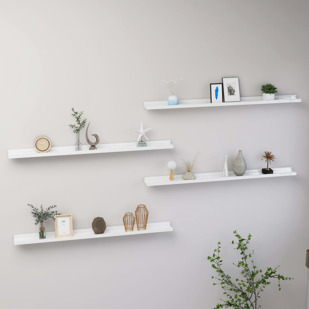 Wall shelves 4 pcs. High-gloss white 100x9x3 cm