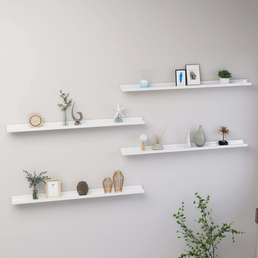 Wall shelves 4 pcs. High-gloss white 100x9x3 cm