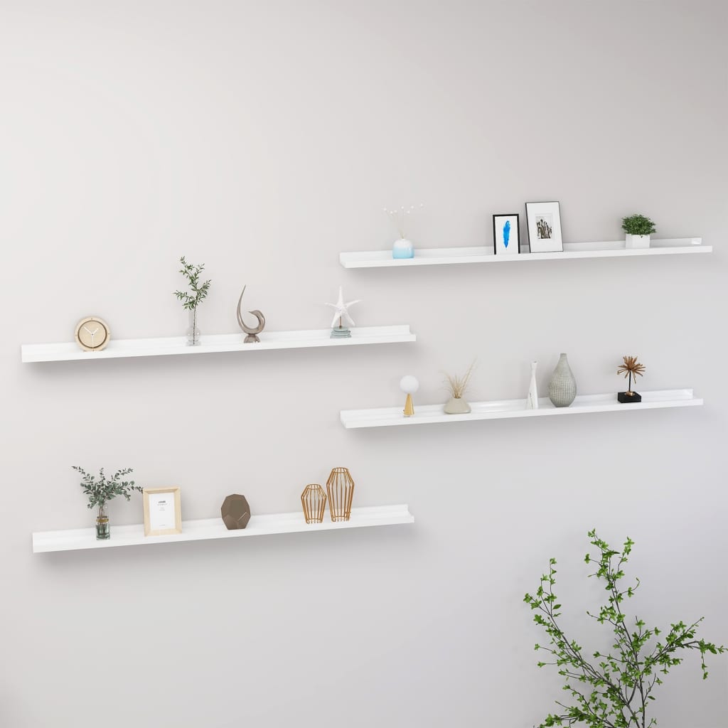 Wall shelves 4 pcs. High-gloss white 115x9x3 cm