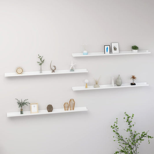 Wall shelves 4 pcs. High-gloss white 115x9x3 cm