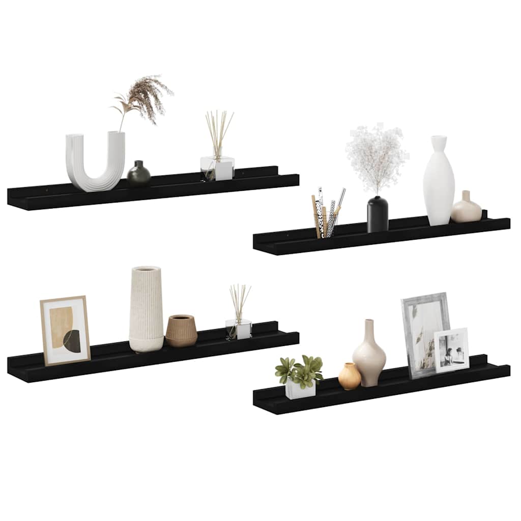 Wandregale 4 Stk. Schwarz 60x9x3 cm